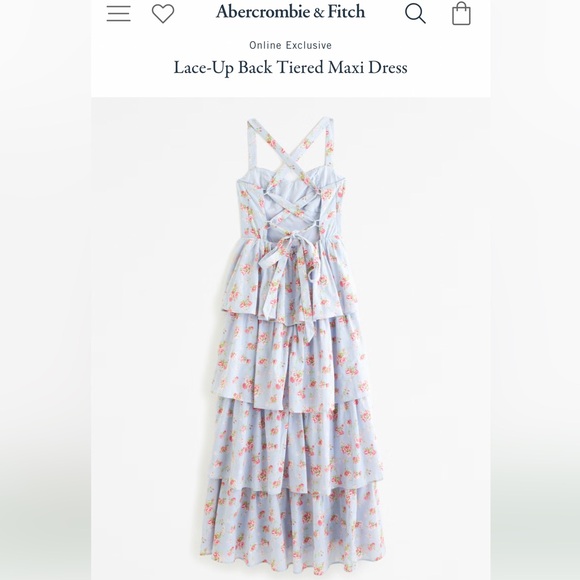Abercrombie & Fitch Light Blue Lace Up Back Floral Tiered Dress NWT - Picture 1 of 6